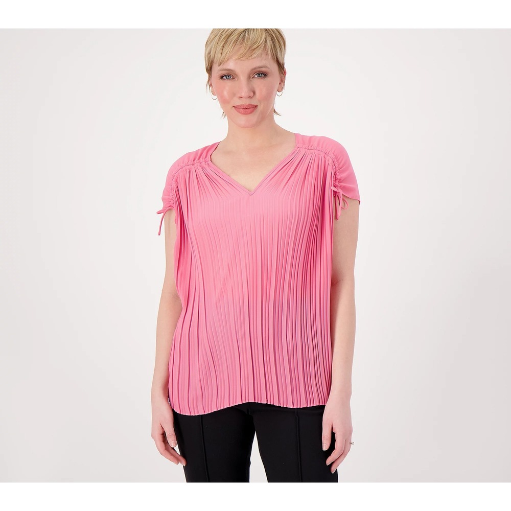 Attitudes by Renee‎ Global IllusionsCinch Pleated Top Pink XL